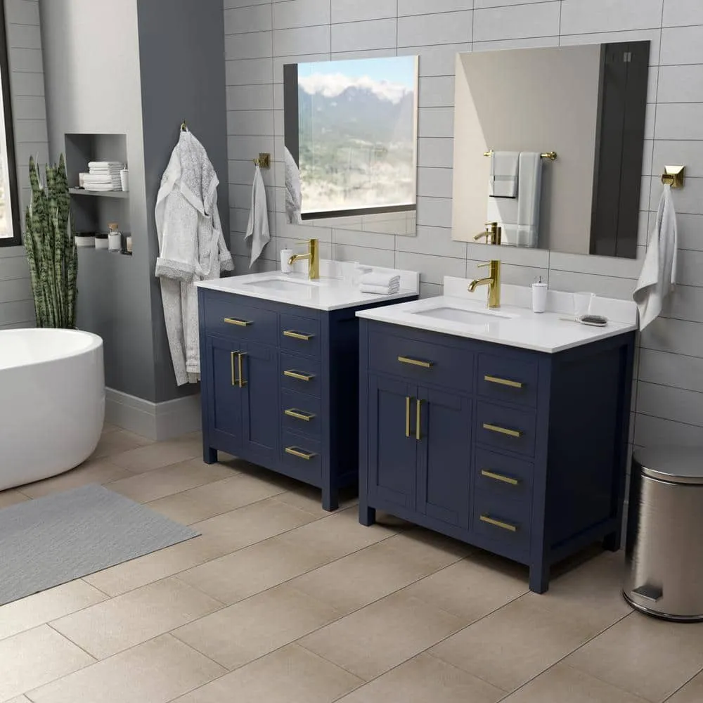 Wyndham Collection Beckett 36" Single Sink Bathroom Vanity in Dark Blue with Cultured Marble Top, photo 5 of 7