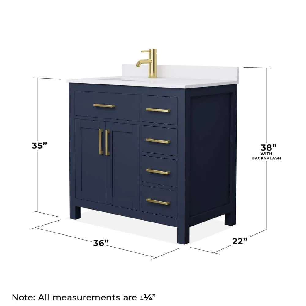 Wyndham Collection Beckett 36" Single Sink Bathroom Vanity in Dark Blue with Cultured Marble Top, photo 7 of 7