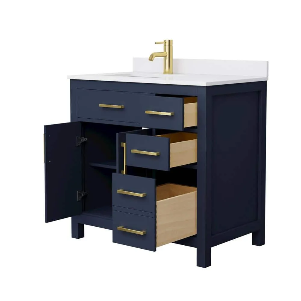 Wyndham Collection Beckett 36" Single Sink Bathroom Vanity in Dark Blue with Cultured Marble Top, photo 3 of 7