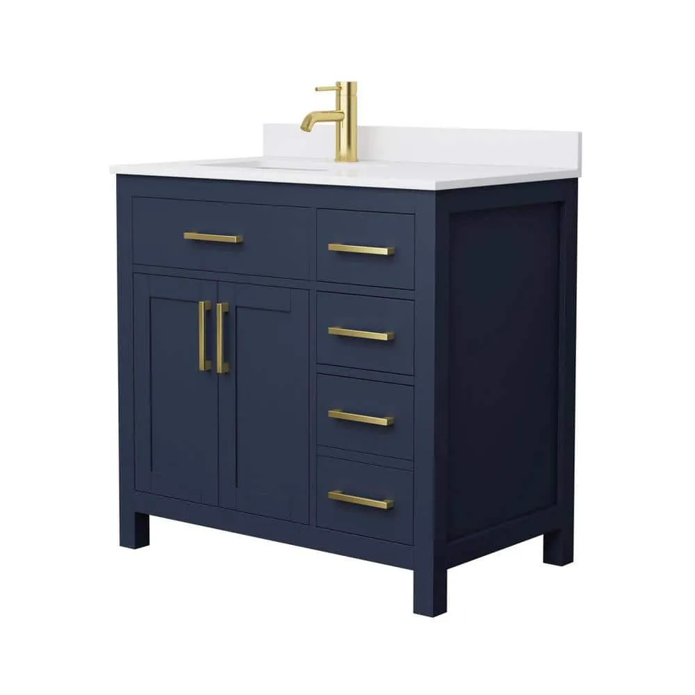 Wyndham Collection Beckett 36" Single Sink Bathroom Vanity in Dark Blue with Cultured Marble Top, photo 2 of 7