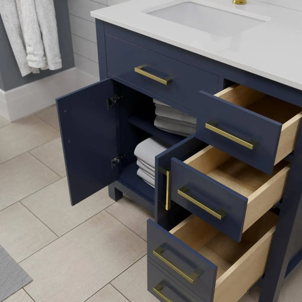 Wyndham Collection Beckett 36" Single Sink Bathroom Vanity in Dark Blue with Cultured Marble Top, photo 6 of 7