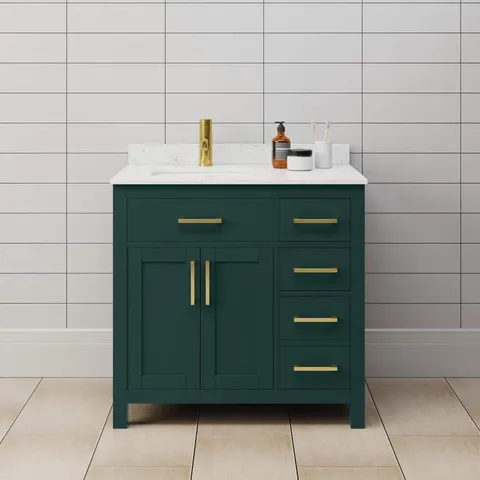 Beckett 36" Green Bathroom Vanity with Marble Top