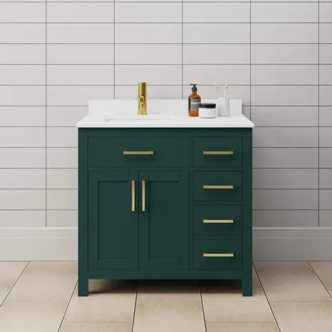 Beckett 36" Green Bathroom Vanity with Marble Top