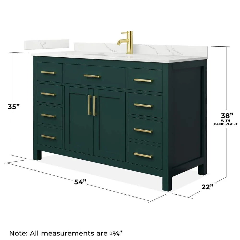 Wyndham Collection Beckett 54 in. Green Bathroom Vanity with Giotto Quartz Top, photo 3 of 4