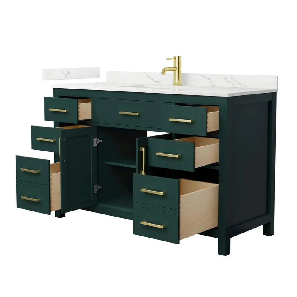 Wyndham Collection Beckett 54 in. Green Bathroom Vanity with Giotto Quartz Top, photo 2 of 4