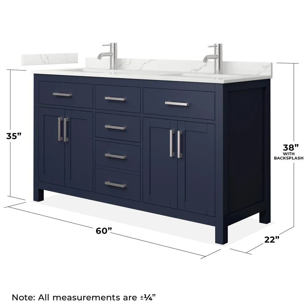 Wyndham Collection Beckett 60 in. Double Freestanding Dark Blue Bath Vanity with Giotto Quartz Top, photo 4 of 4