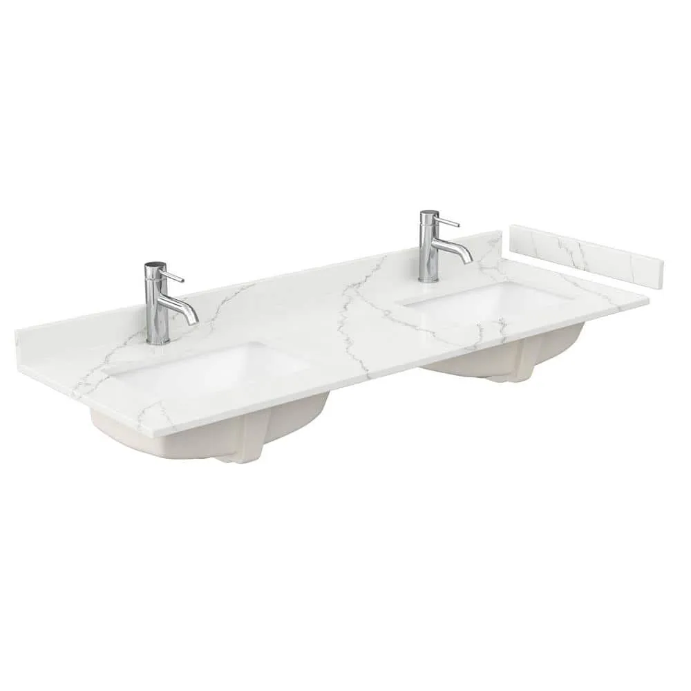Wyndham Collection Beckett 60 in. Double Freestanding Dark Blue Bath Vanity with Giotto Quartz Top, photo 3 of 4