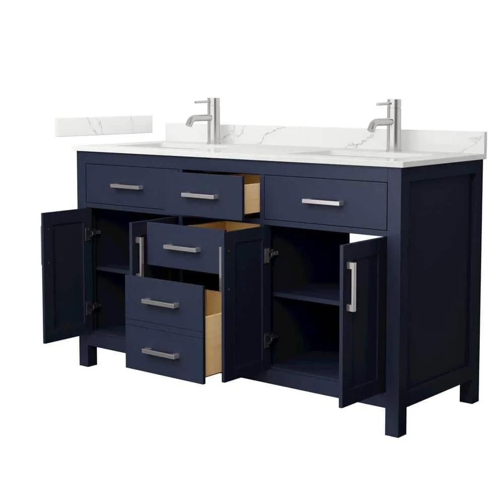 Wyndham Collection Beckett 60 in. Double Freestanding Dark Blue Bath Vanity with Giotto Quartz Top, photo 2 of 4