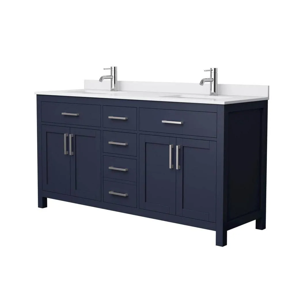 Wyndham Collection Beckett 66" Double Sink Bathroom Vanity in Dark Blue with Cultured Marble Top, photo 7 of 7