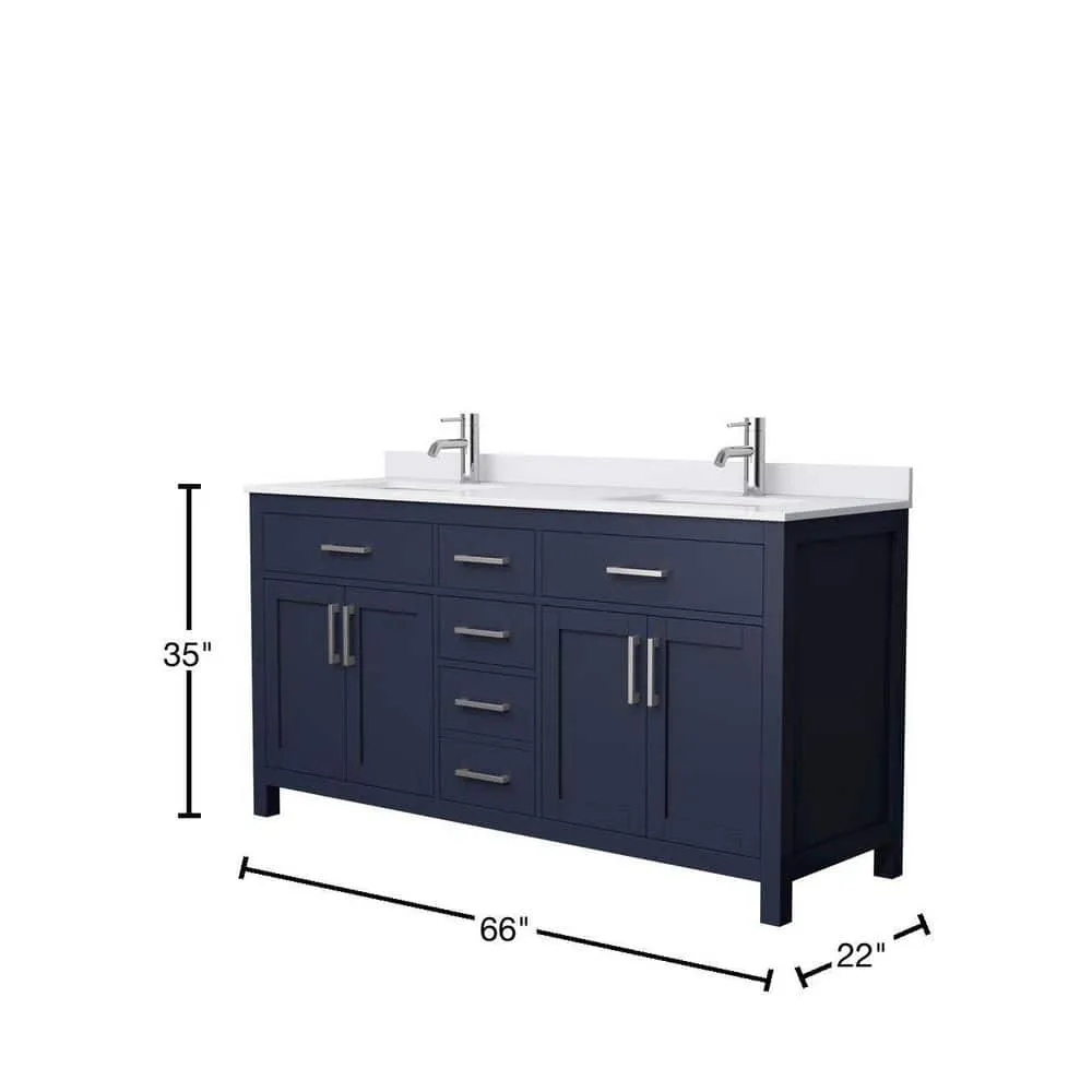 Wyndham Collection Beckett 66" Double Sink Bathroom Vanity in Dark Blue with Cultured Marble Top, photo 3 of 7