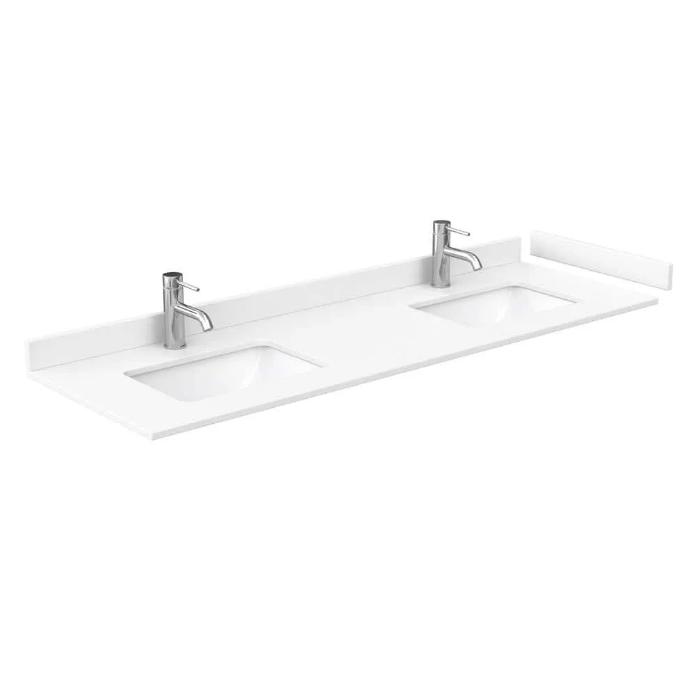 Wyndham Collection Beckett 66" Double Sink Bathroom Vanity in Dark Blue with Cultured Marble Top, photo 5 of 7