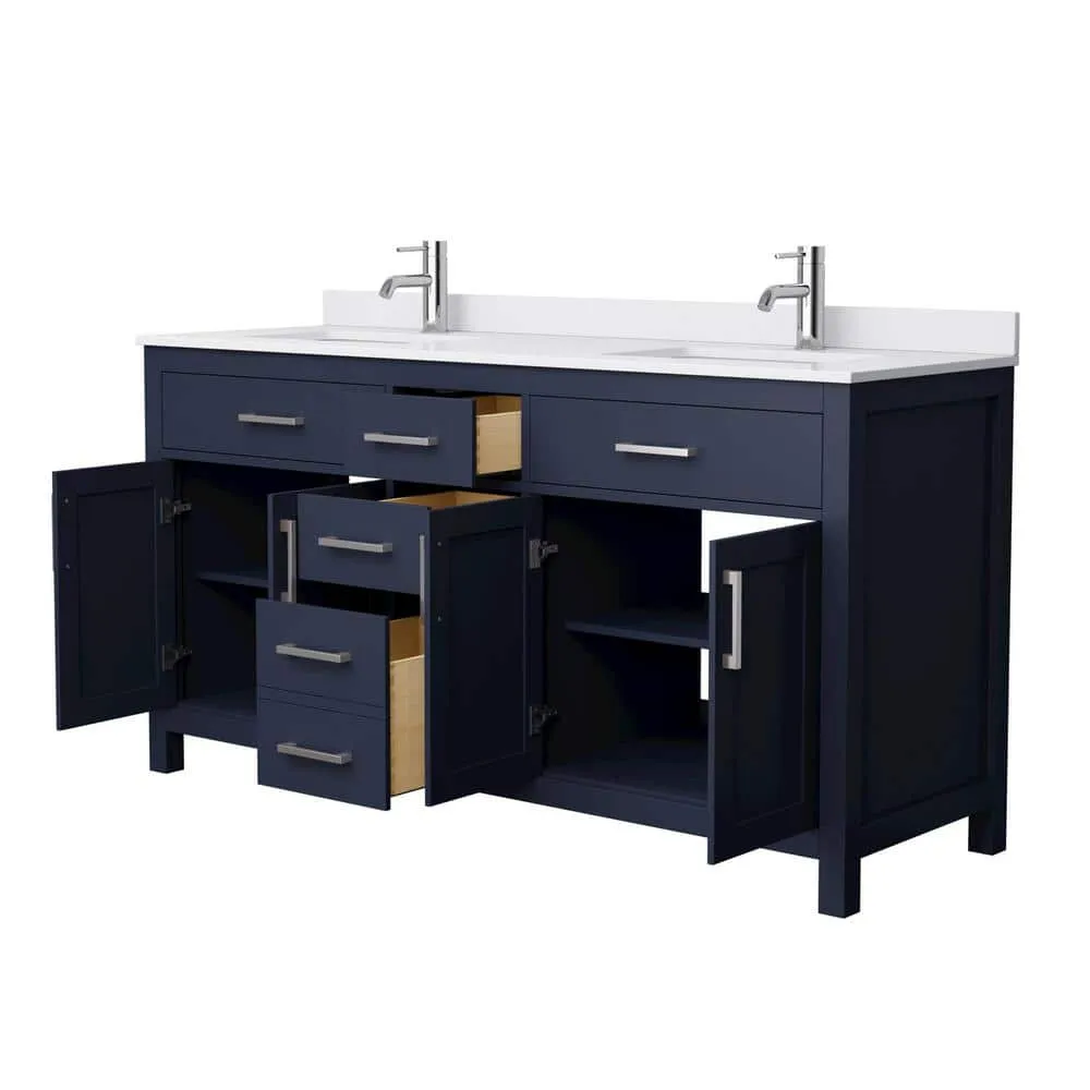 Wyndham Collection Beckett 66" Double Sink Bathroom Vanity in Dark Blue with Cultured Marble Top, photo 4 of 7