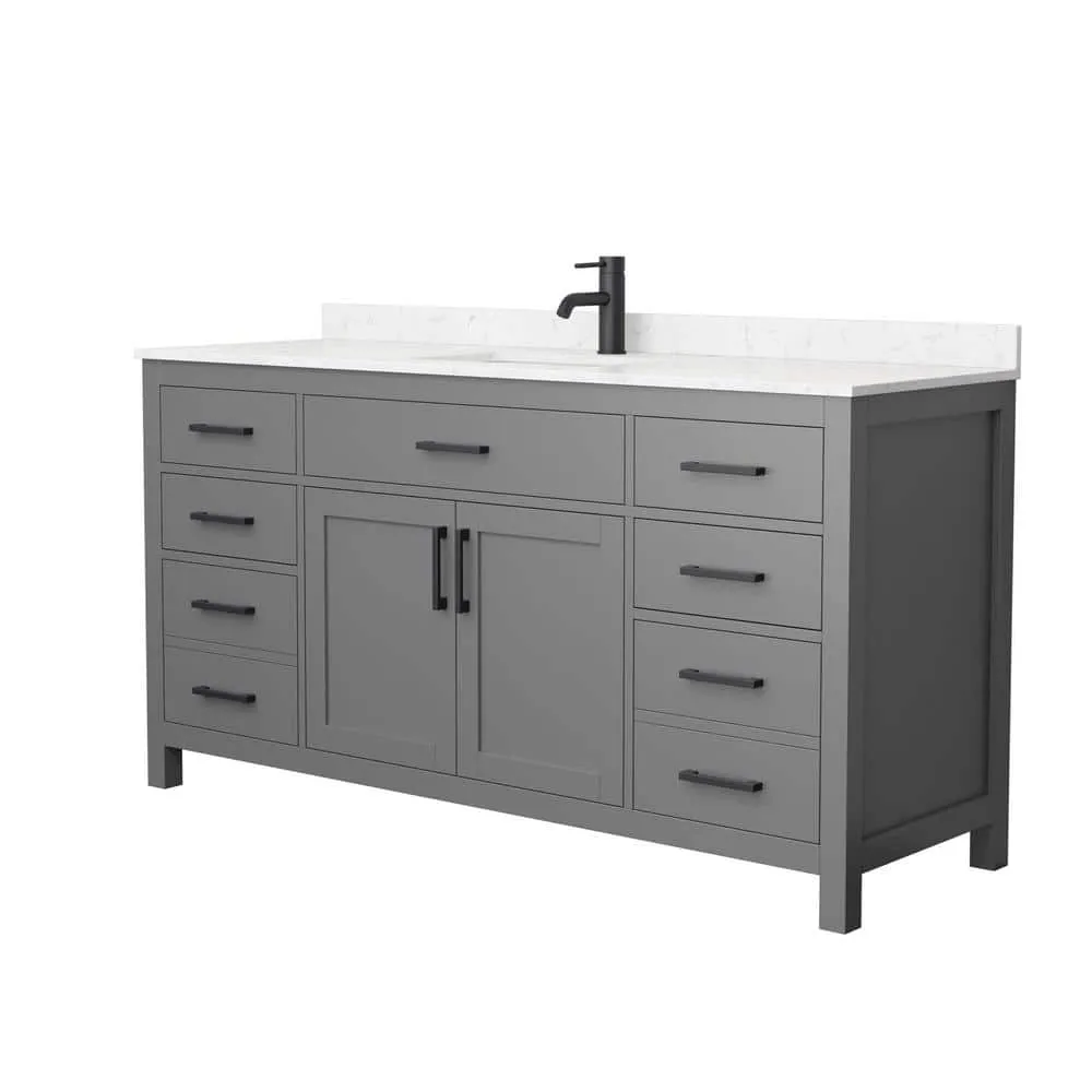 Wyndham Collection Beckett 66" Single Sink Bathroom Vanity in Dark Gray with Carrara Cultured Marble Top, photo 4 of 7
