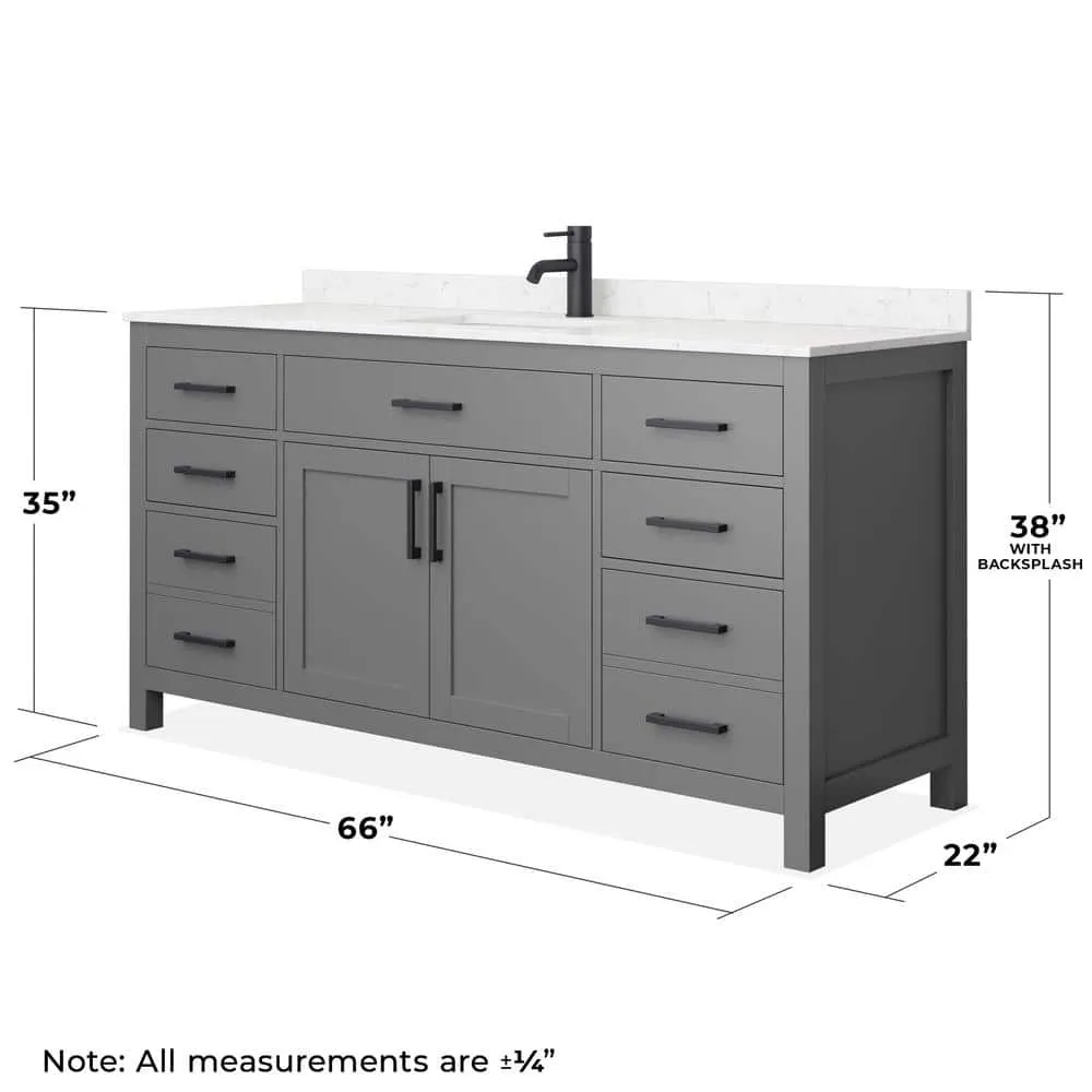 Wyndham Collection Beckett 66" Single Sink Bathroom Vanity in Dark Gray with Carrara Cultured Marble Top, photo 5 of 7