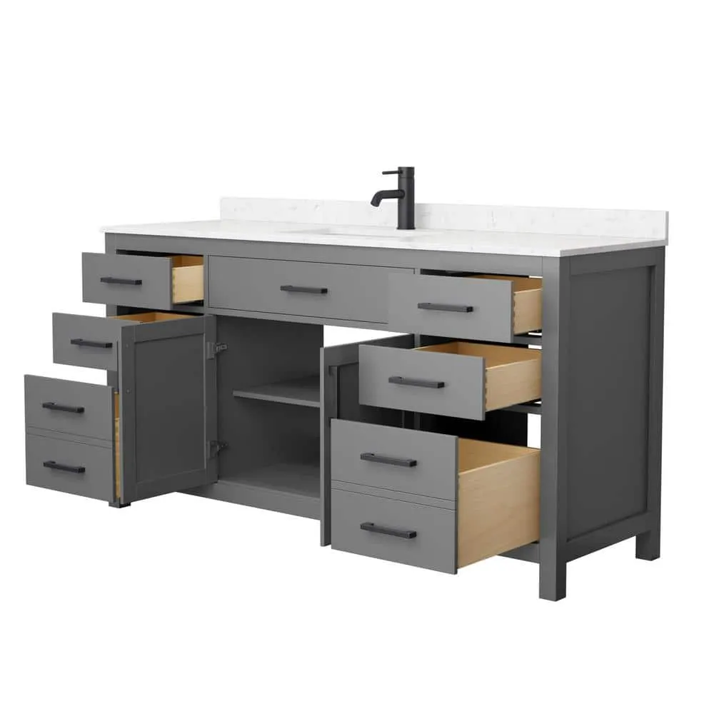 Wyndham Collection Beckett 66" Single Sink Bathroom Vanity in Dark Gray with Carrara Cultured Marble Top, photo 3 of 7