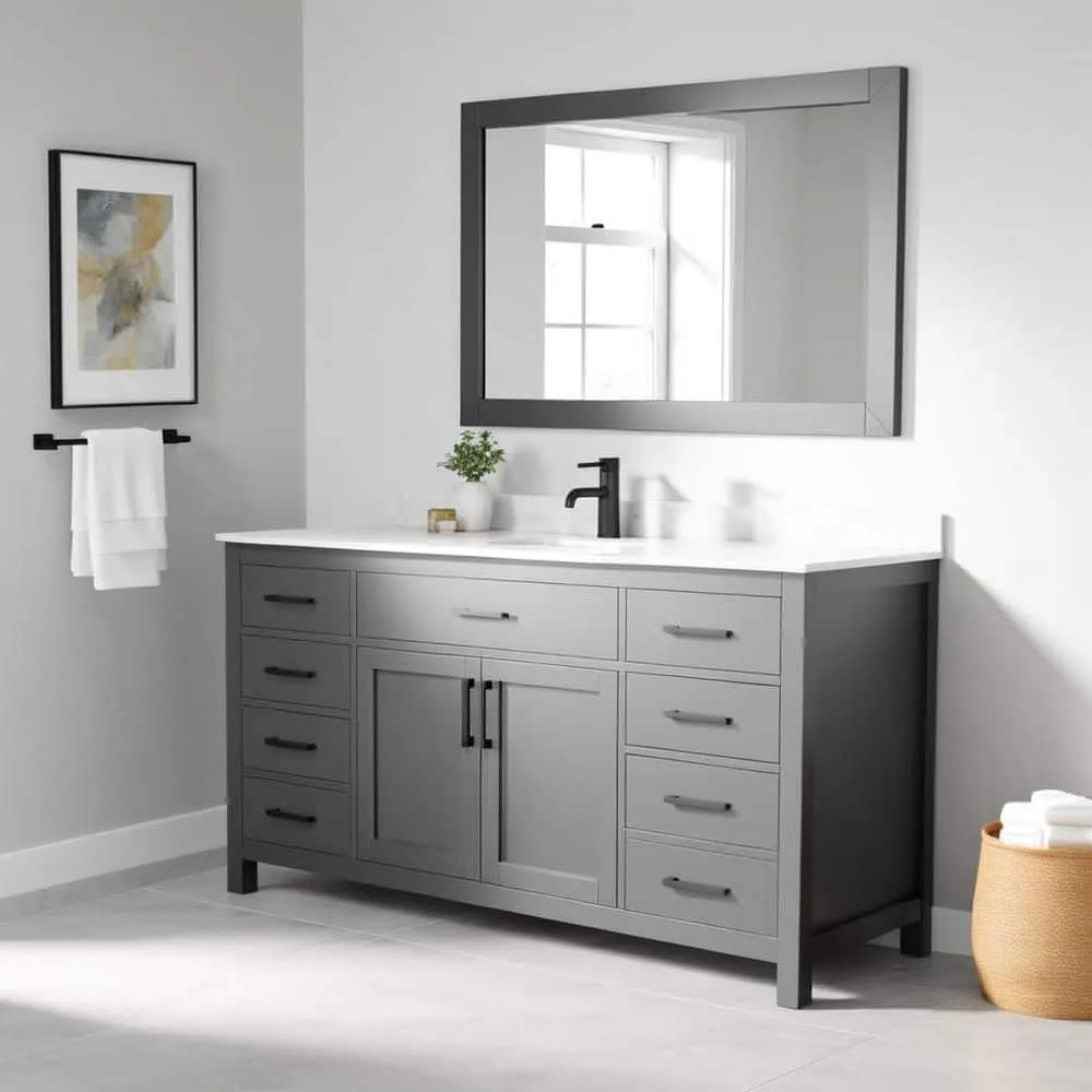 Wyndham Collection Beckett 66" Single Sink Bathroom Vanity in Dark Gray with Carrara Cultured Marble Top, photo 2 of 7