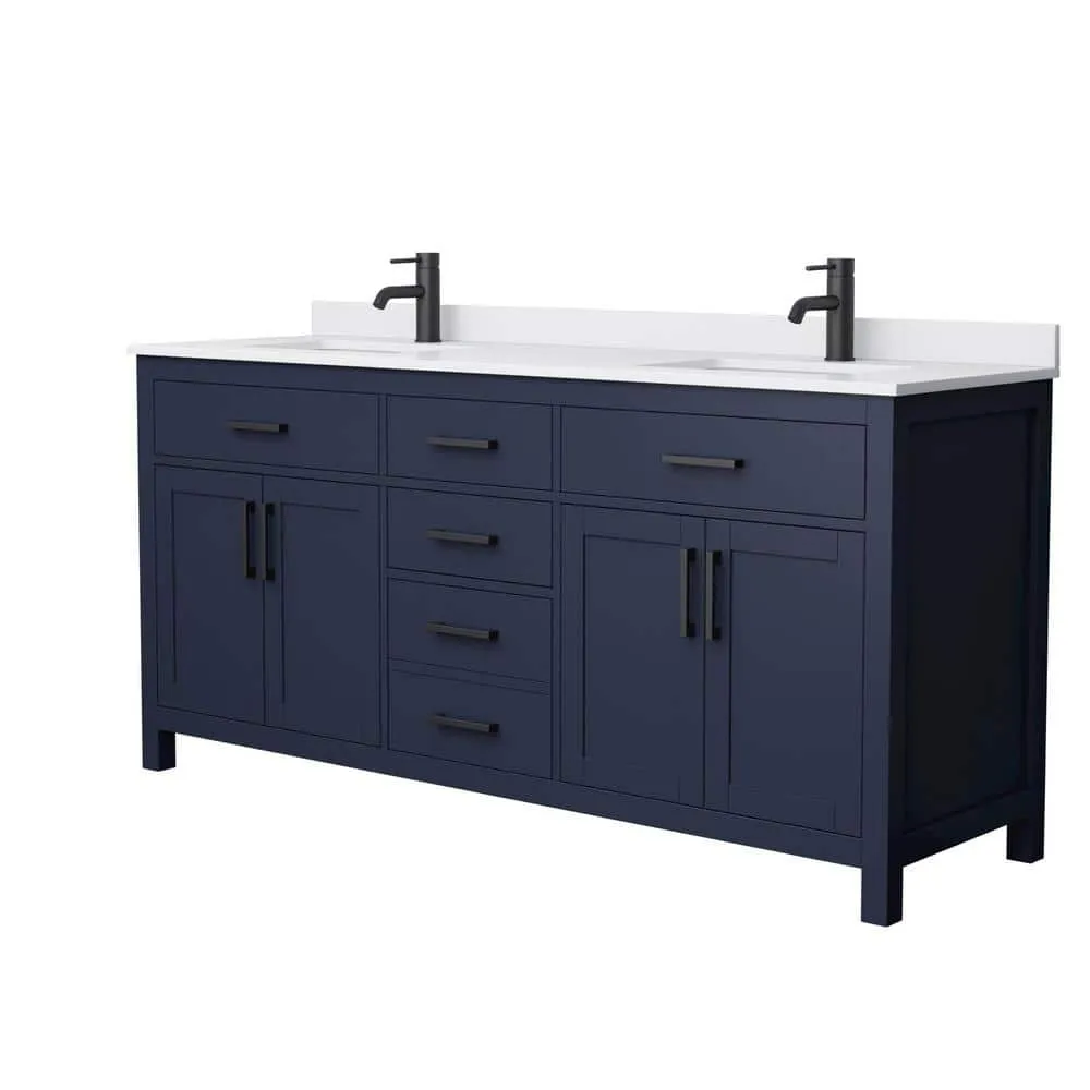 Wyndham Collection Beckett 72" Double Sink Bathroom Vanity in Dark Blue with Cultured Marble Top, photo 6 of 6
