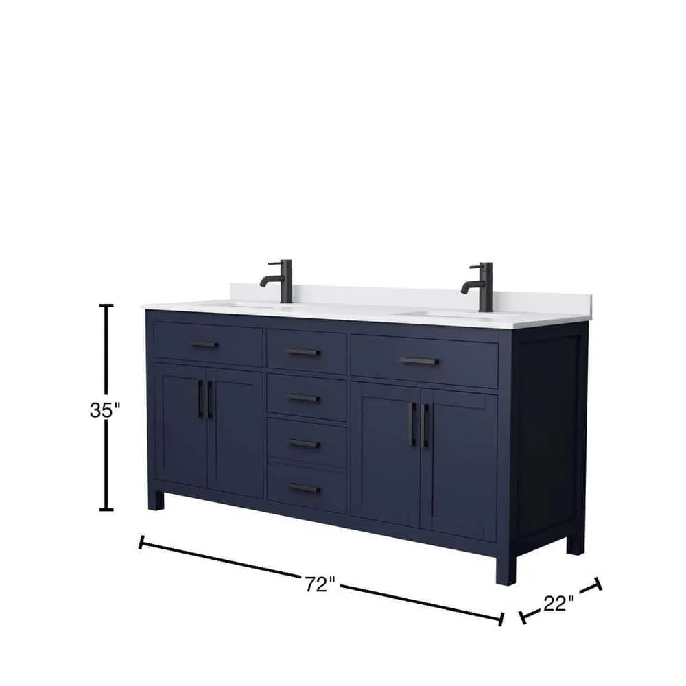 Wyndham Collection Beckett 72" Double Sink Bathroom Vanity in Dark Blue with Cultured Marble Top, photo 3 of 6