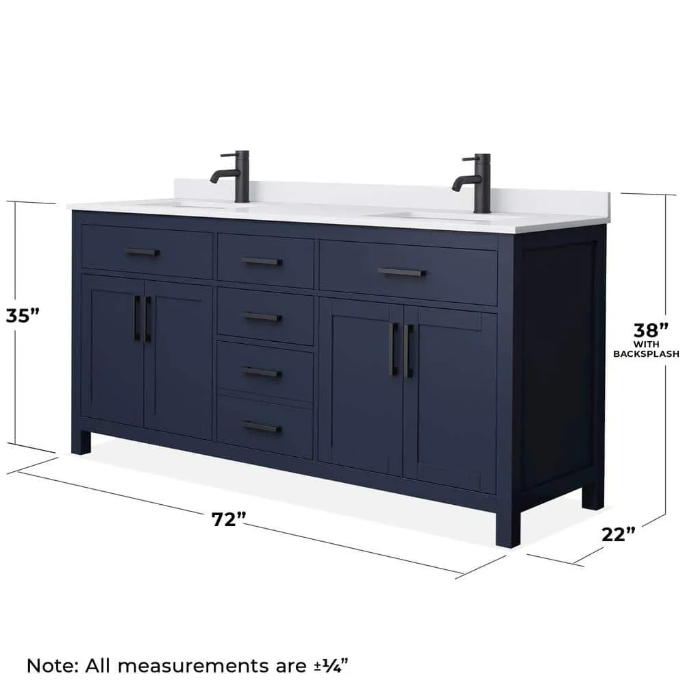 Wyndham Collection Beckett 72" Double Sink Bathroom Vanity in Dark Blue with Cultured Marble Top, photo 5 of 6
