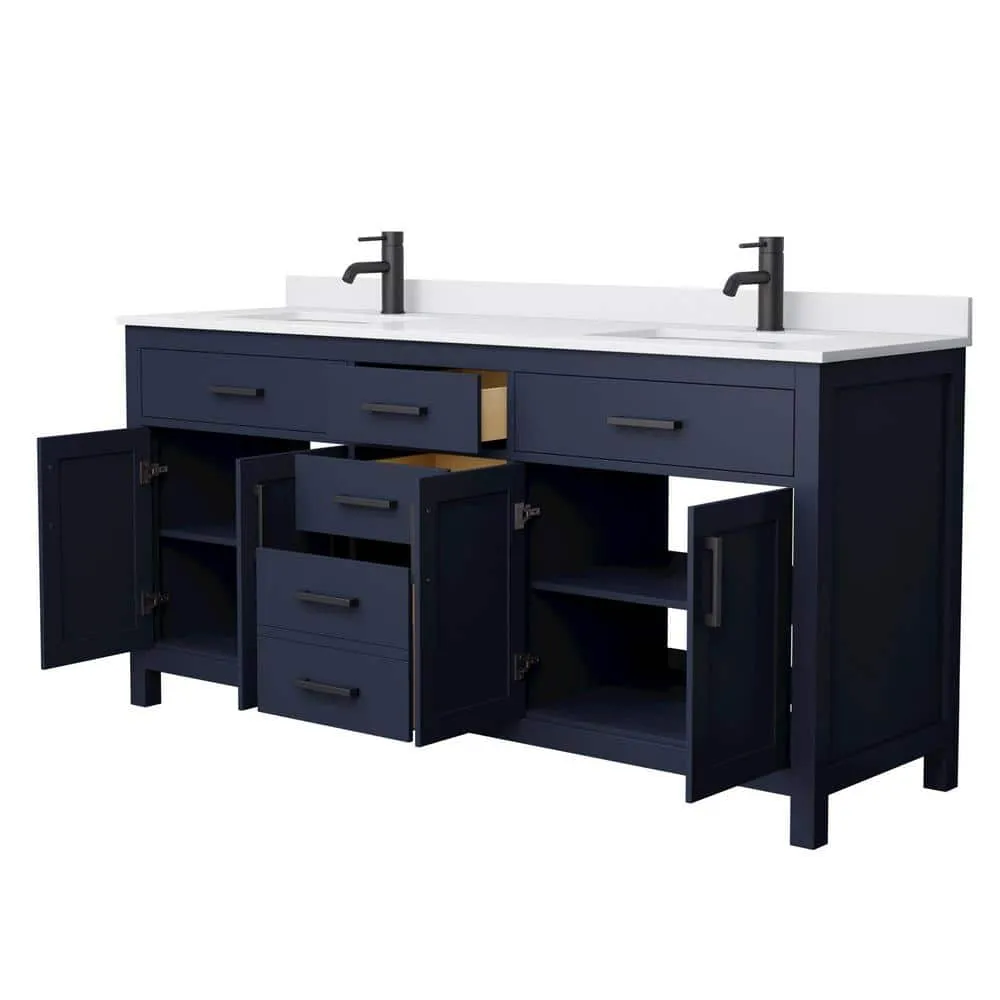 Wyndham Collection Beckett 72" Double Sink Bathroom Vanity in Dark Blue with Cultured Marble Top, photo 4 of 6