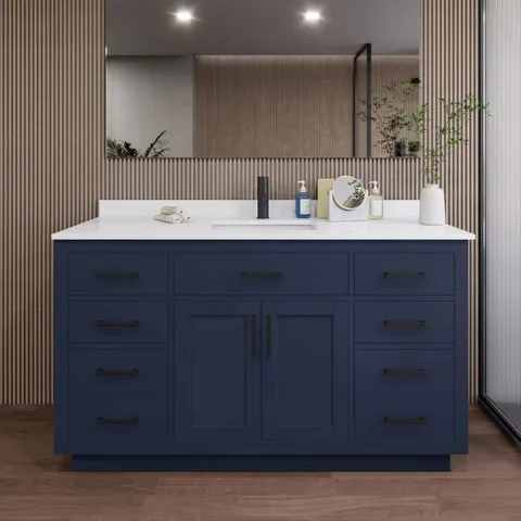 Beckett TK 60" Single Bath Vanity in Dark Blue with White Quartz Top