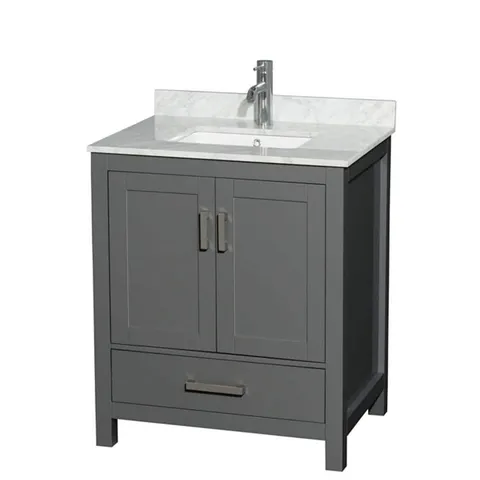 Sheffield 30" Single Bath Vanity in Dark Gray with White Carrara Marble Top