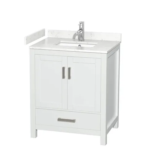 Sheffield 30 in. Single Bath Vanity in White with Carrara Marble Top