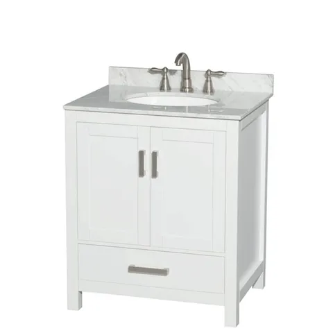 Sheffield 30" White Bath Vanity with Marble Top