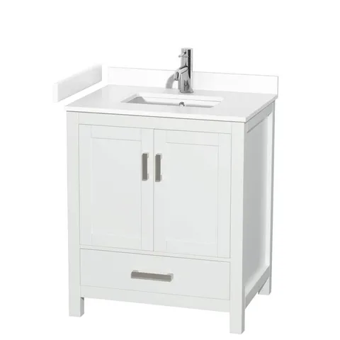 Sheffield 30" White Bath Vanity with Cultured Marble Top