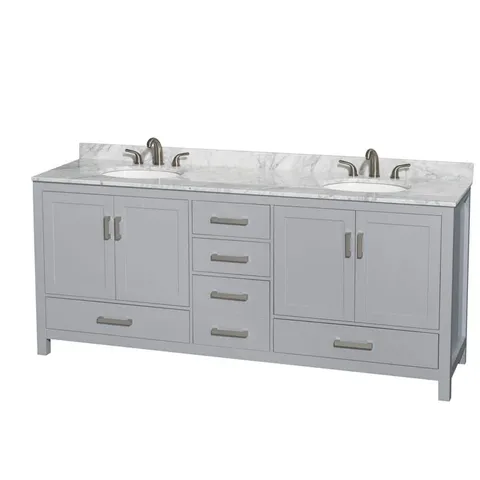 Sheffield 80" Double Bath Vanity in Gray with Marble Top