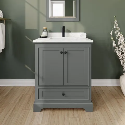 Deborah 30" Single Bath Vanity in Dark Gray with Marble Top