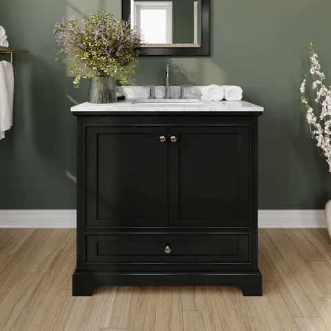 Deborah 36" Bathroom Vanity with White Carrara Marble Top