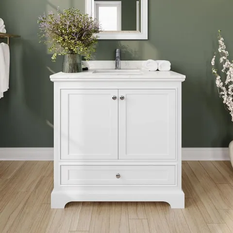 Deborah 36" Single Bath Vanity in White with Marble Top