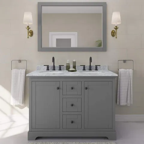 Avery 48" Double Bath Vanity in Dark Gray with Marble Top