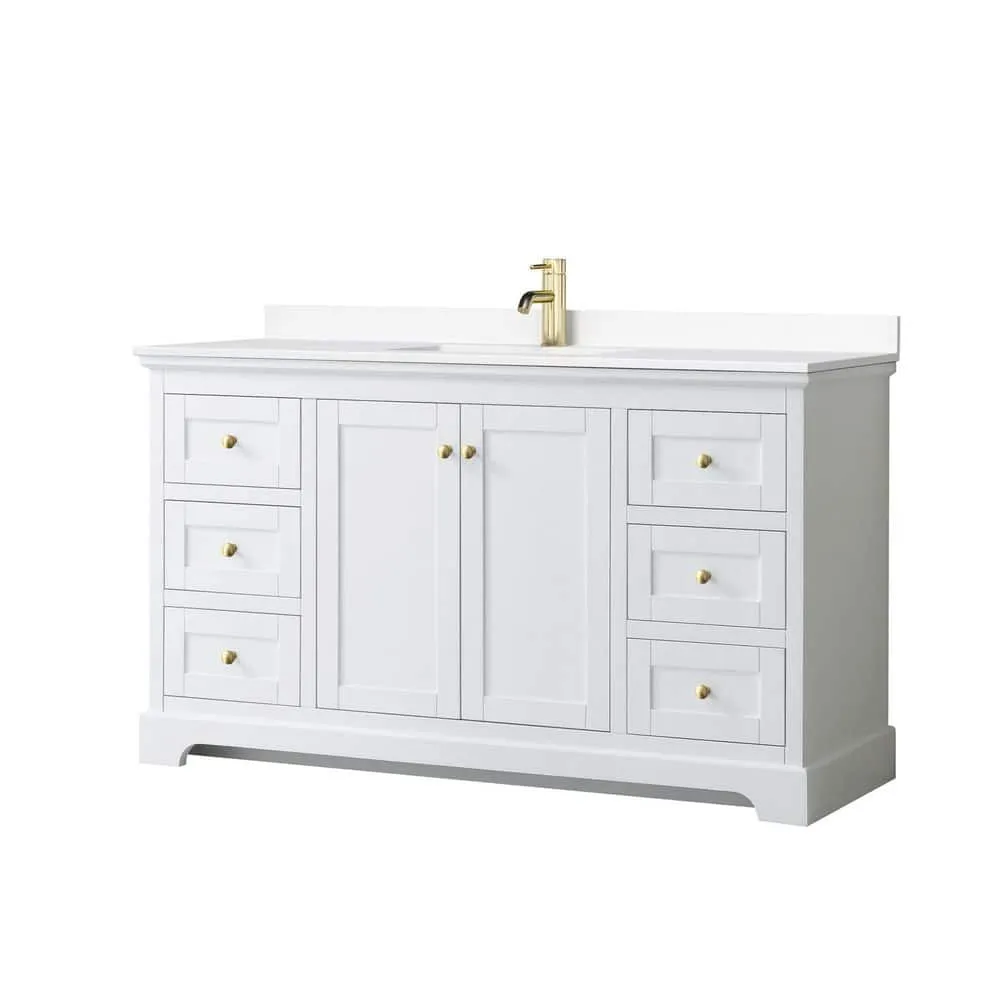 Wyndham Collection Avery 60" Single Sink Bath Vanity in White with Cultured Marble Top, photo 3 of 6
