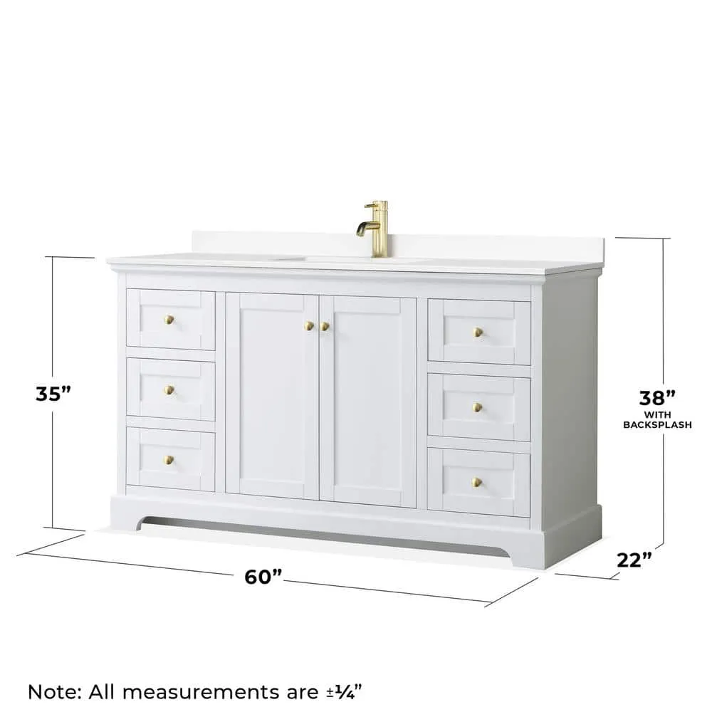 Wyndham Collection Avery 60" Single Sink Bath Vanity in White with Cultured Marble Top, photo 5 of 6