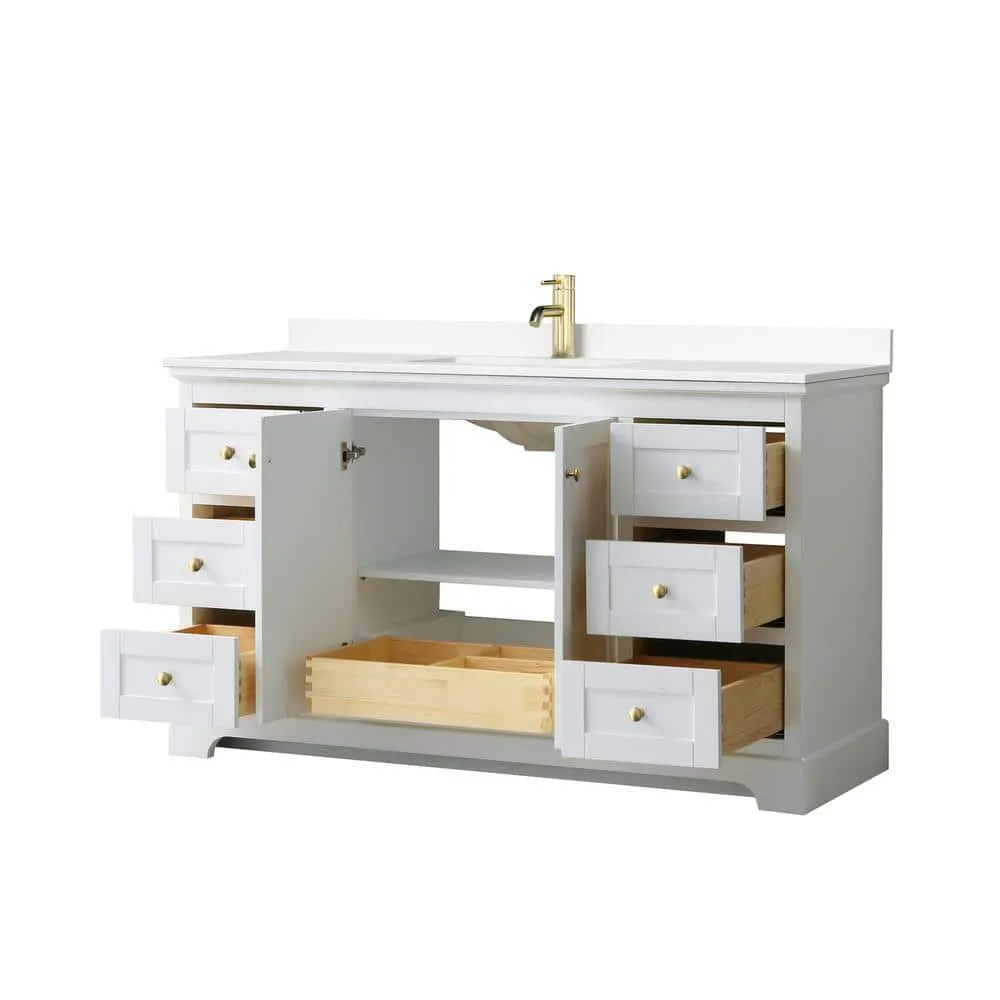 Wyndham Collection Avery 60" Single Sink Bath Vanity in White with Cultured Marble Top, photo 4 of 6