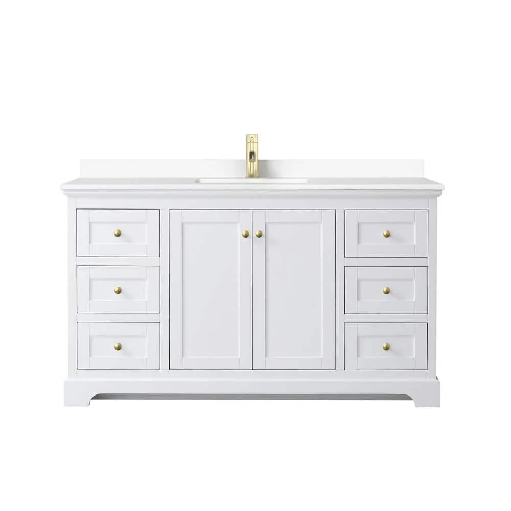 Wyndham Collection Avery 60" Single Sink Bath Vanity in White with Cultured Marble Top, photo 2 of 6