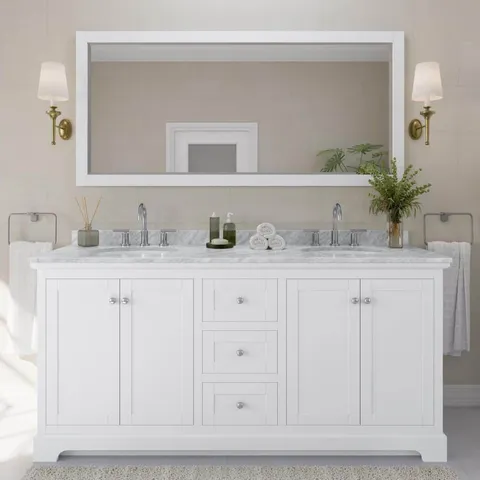 Avery 72" White Bathroom Vanity with Marble Top