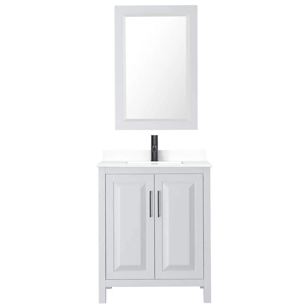 Wyndham Collection Daria 30" Single Bath Vanity in White with Cultured Marble Top and Mirror, photo 2 of 6