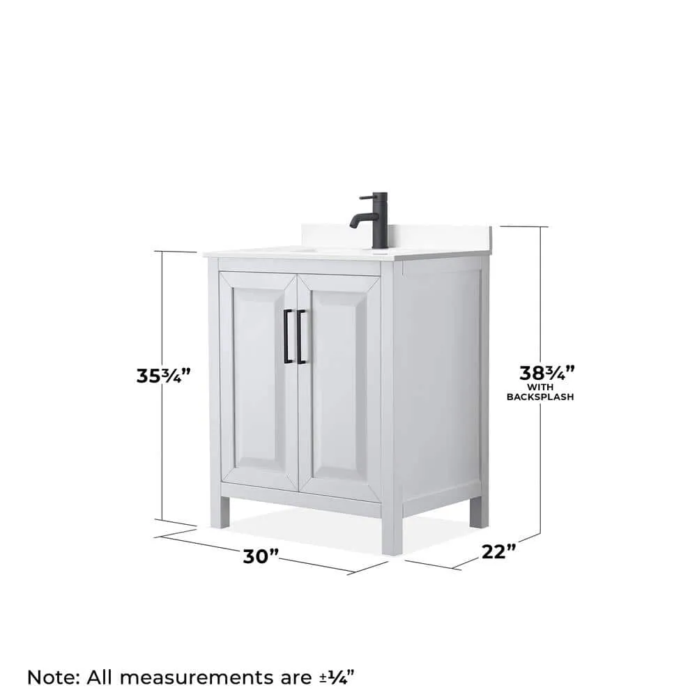 Wyndham Collection Daria 30" Single Bath Vanity in White with Cultured Marble Top and Mirror, photo 6 of 6