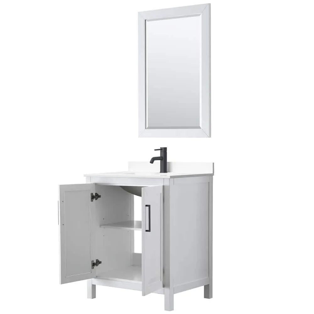 Wyndham Collection Daria 30" Single Bath Vanity in White with Cultured Marble Top and Mirror, photo 3 of 6