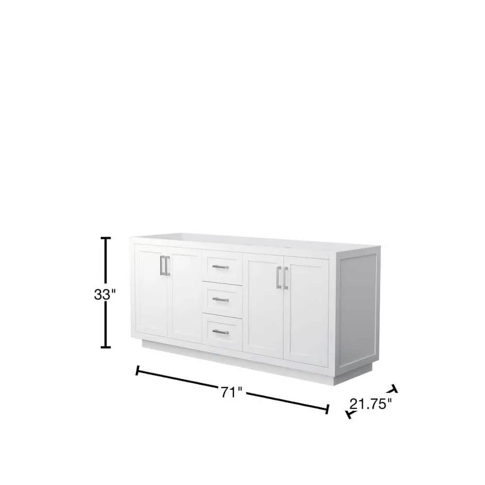 Wyndham Collection Miranda 71" Double Bath Vanity Cabinet in White with Brushed Nickel Trim, Freestanding Design, Soft-Close Doors and Drawers, photo 2 of 4