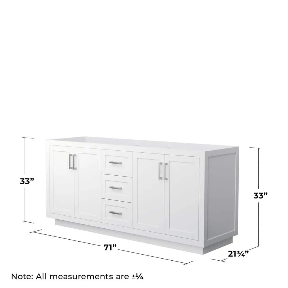 Wyndham Collection Miranda 71" Double Bath Vanity Cabinet in White with Brushed Nickel Trim, Freestanding Design, Soft-Close Doors and Drawers, photo 4 of 4