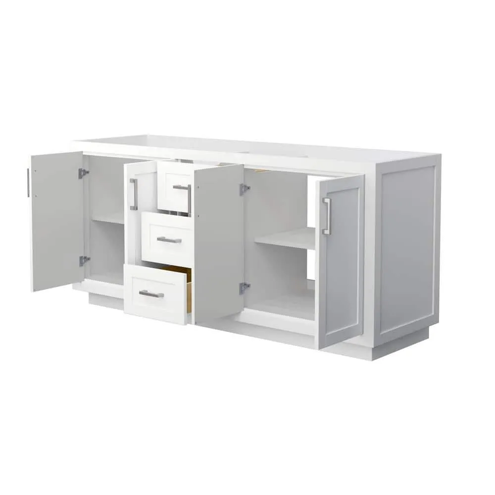 Wyndham Collection Miranda 71" Double Bath Vanity Cabinet in White with Brushed Nickel Trim, Freestanding Design, Soft-Close Doors and Drawers, photo 3 of 4
