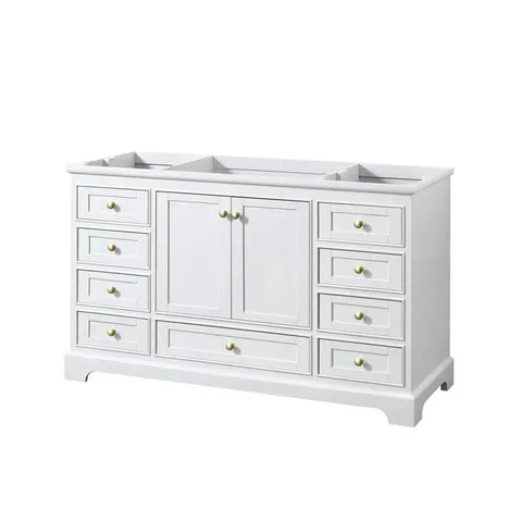 Deborah 59.25 in. Bath Vanity Cabinet in White with Brushed Gold Trim