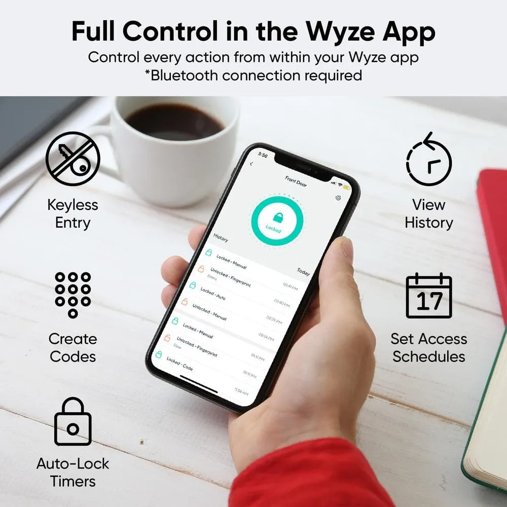 Wyze Satin Nickel Smart Lock, Fingerprint Keyless Entry, Bluetooth Deadbolt Replacement, App Monitoring and Scheduled Access, photo 4 of 6