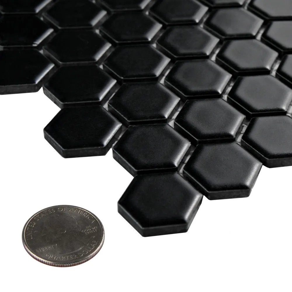 Merola Tile Metro Hex Matte Black 10-1/4 in. x 11-7/8 in. x 5 mm Porcelain Mosaic Tile, photo 4 of 8