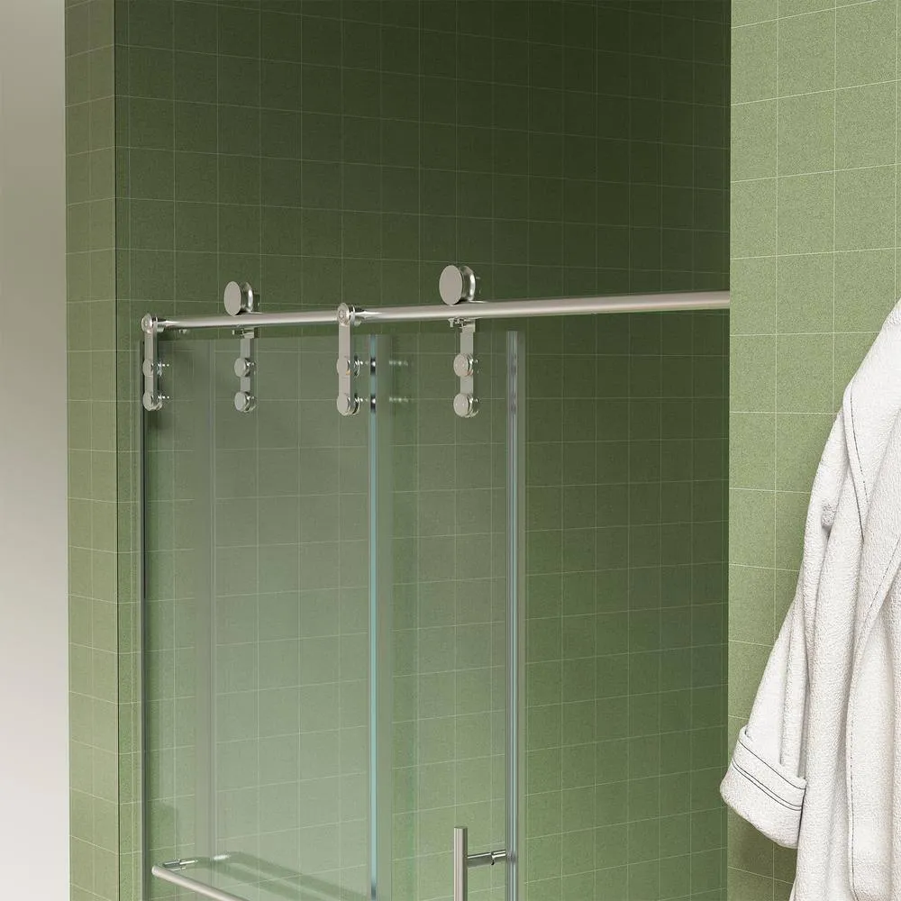 Xspracer Victoria 56-60 in. W x 76 in. H Sliding Frameless Shower Door in Brushed Nickel Finish with Clear SGCC Tempered Glass, photo 9 of 11