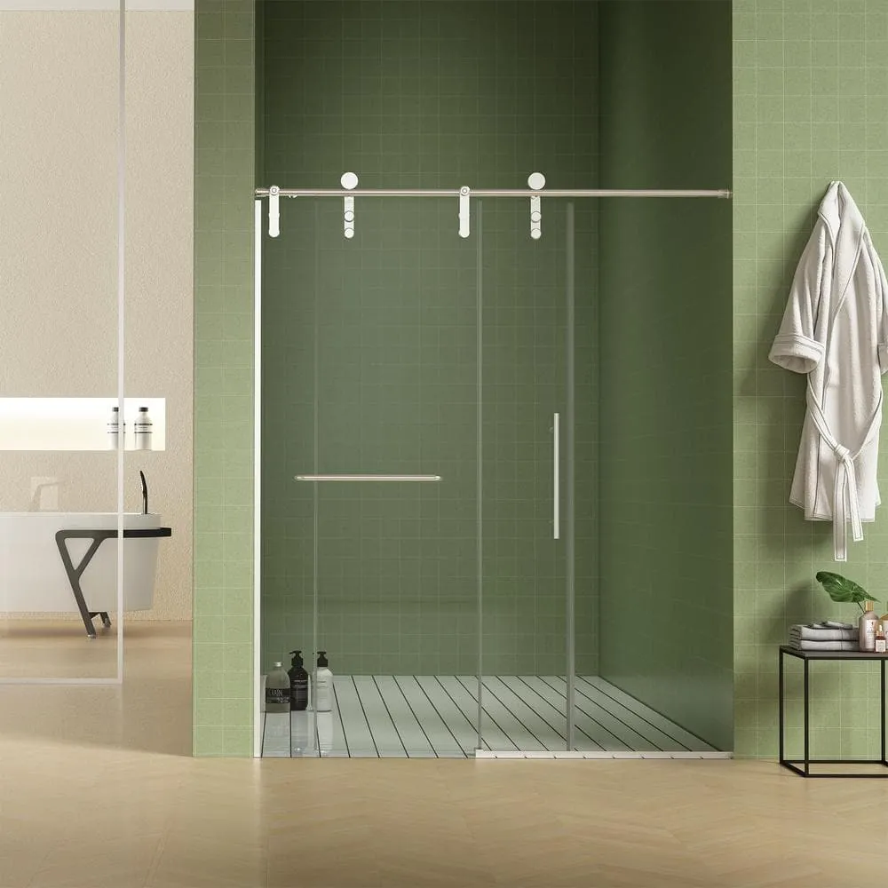 Xspracer Victoria 56-60 in. W x 76 in. H Sliding Frameless Shower Door in Brushed Nickel Finish with Clear SGCC Tempered Glass, photo 11 of 11